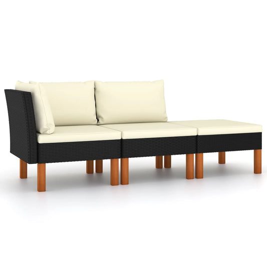 3-delige Loungeset poly rattan en massief eucalyptushout