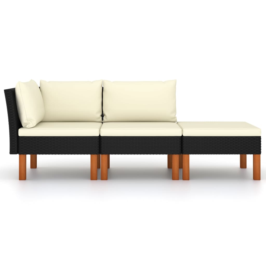 3-delige Loungeset poly rattan en massief eucalyptushout