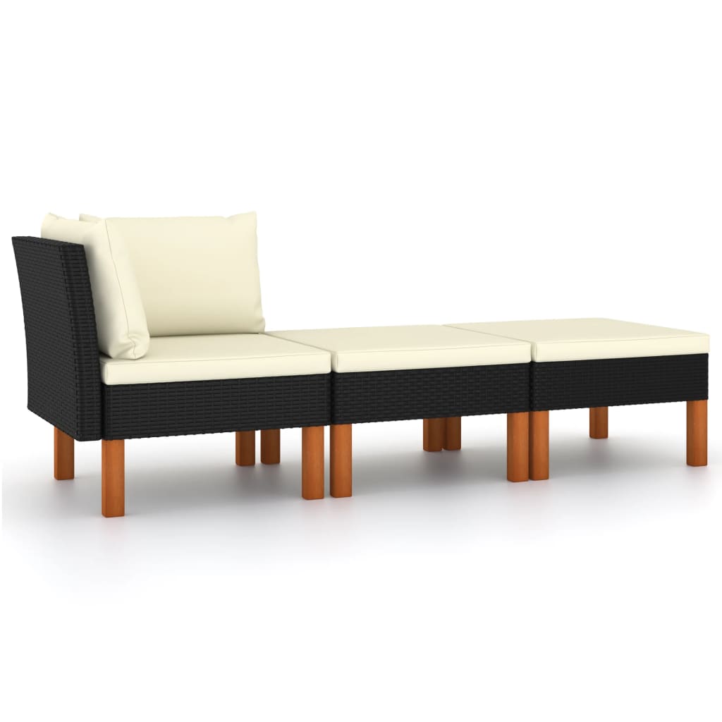 3-delige Loungeset poly rattan en massief eucalyptushout