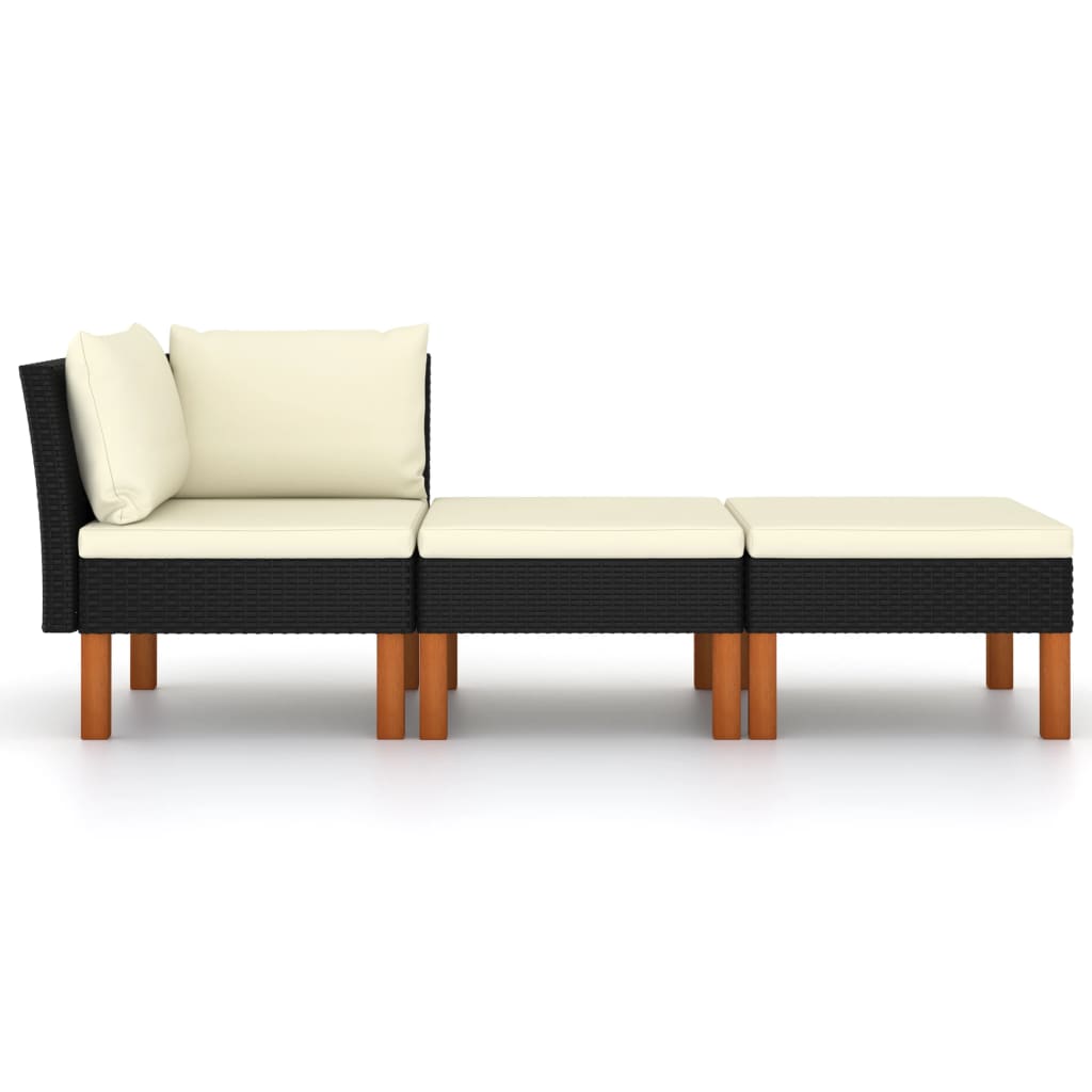 3-delige Loungeset poly rattan en massief eucalyptushout