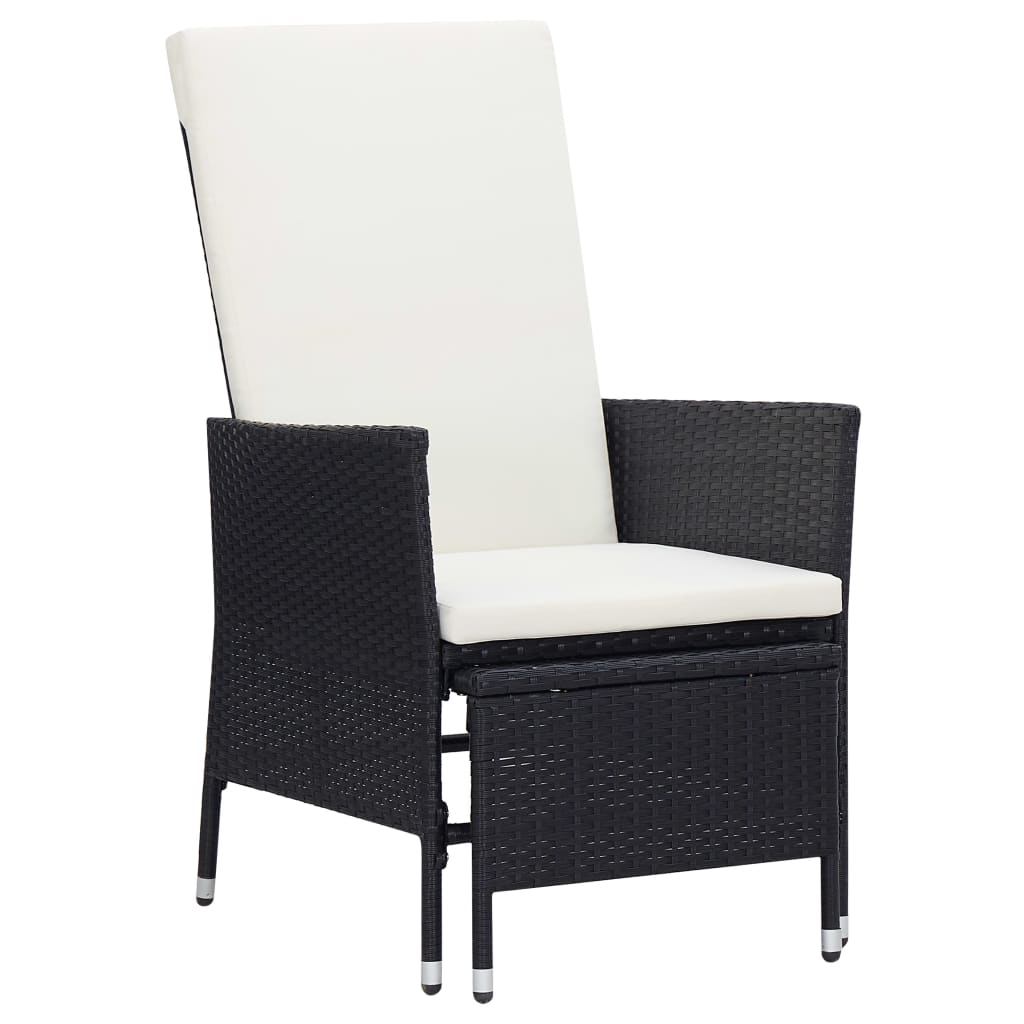 3-delige Loungeset met kussens poly rattan zwart