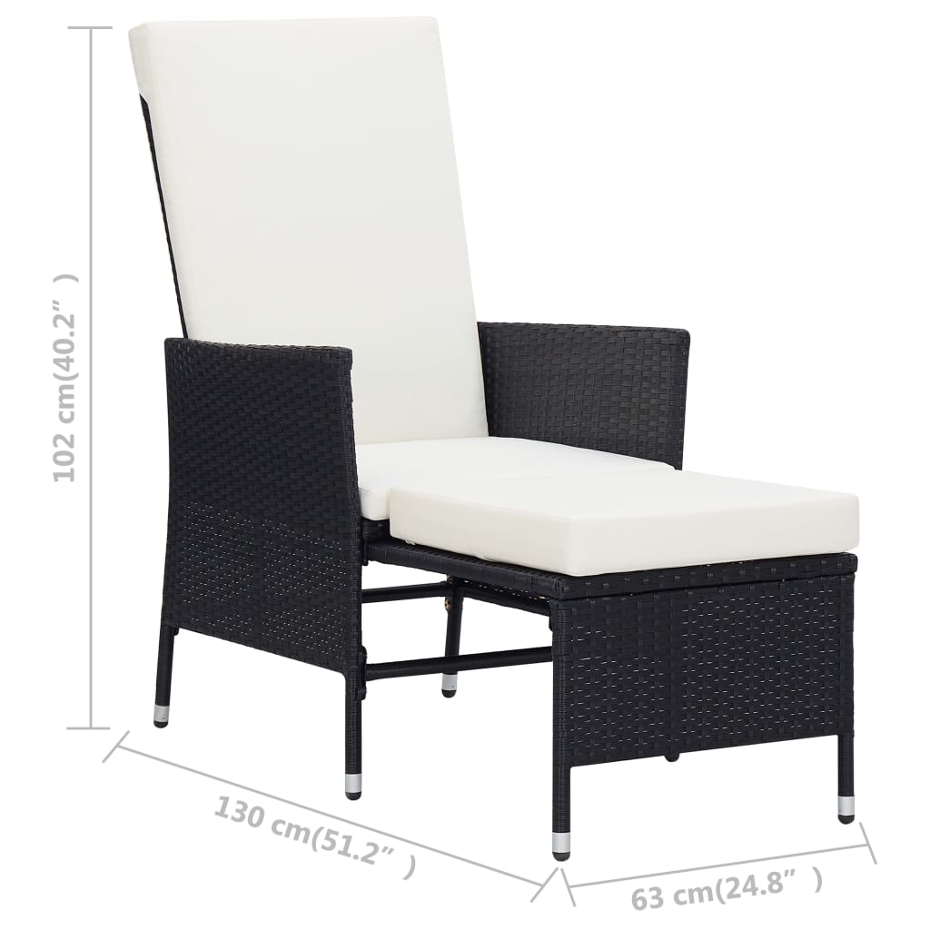 3-delige Loungeset met kussens poly rattan zwart