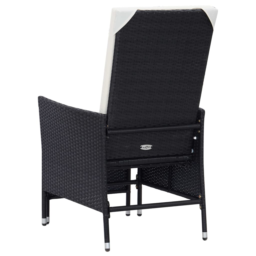 3-delige Loungeset met kussens poly rattan zwart