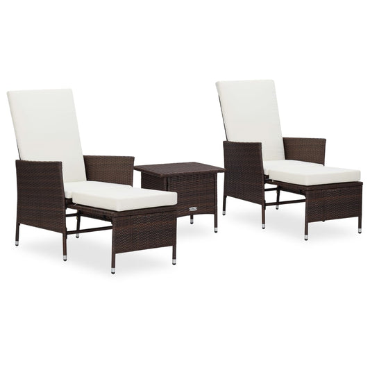 3-delige Loungeset met kussens poly rattan bruin