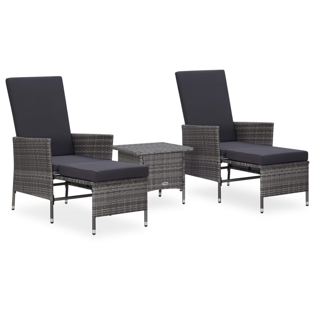 3-delige Loungeset met kussens poly rattan grijs