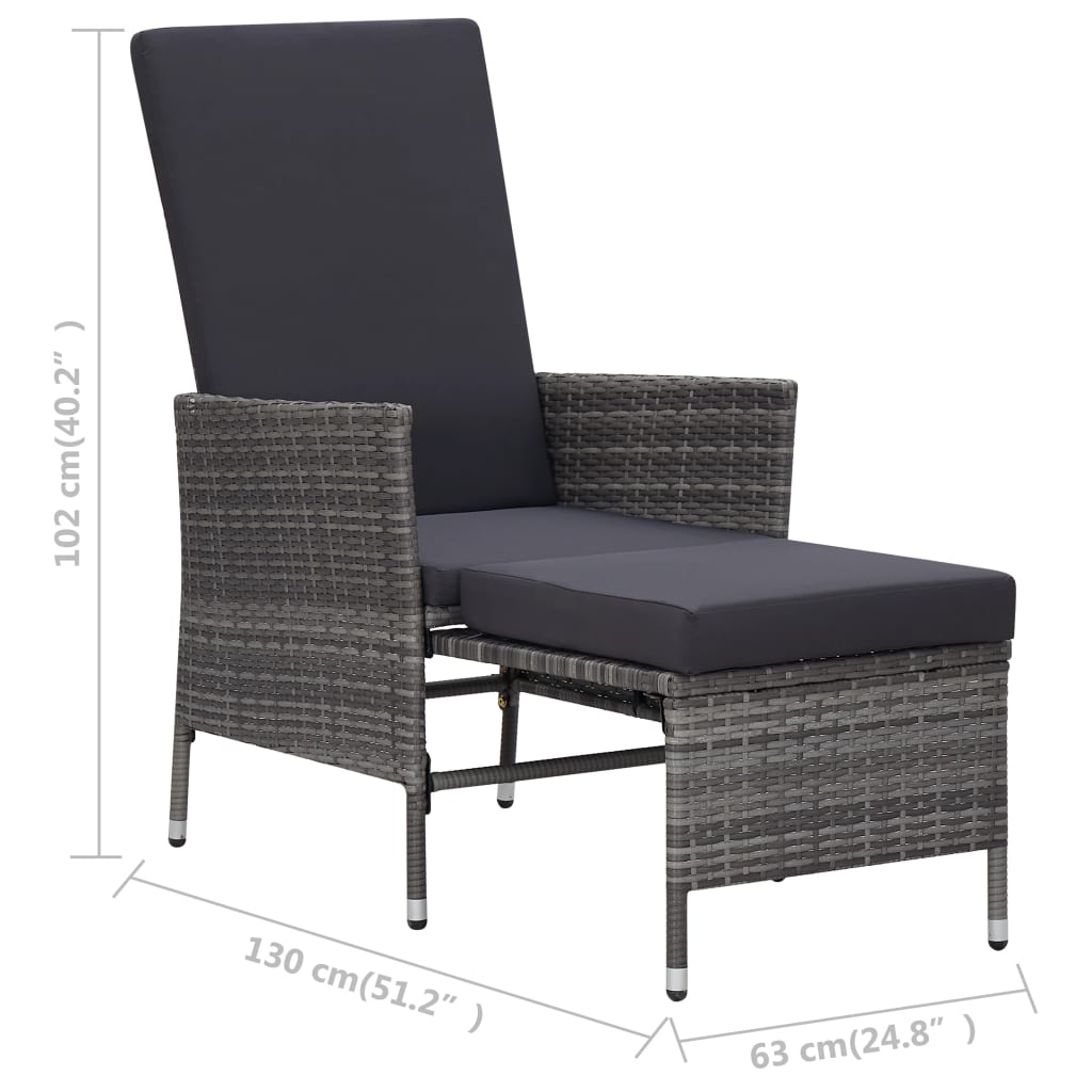 3-delige Loungeset met kussens poly rattan grijs