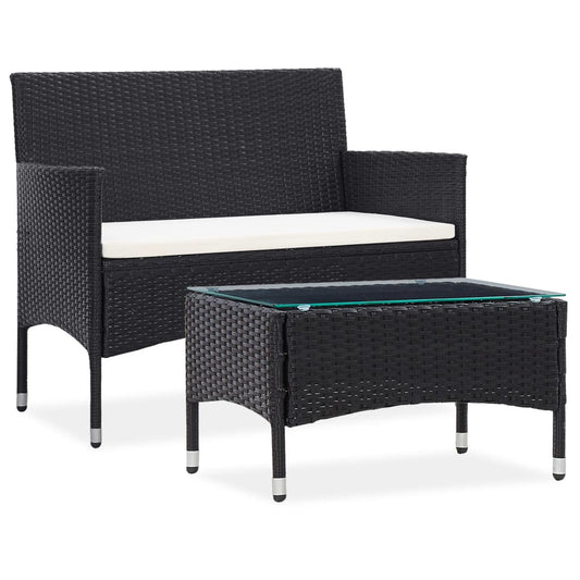 2-delige Loungeset met kussen poly rattan zwart