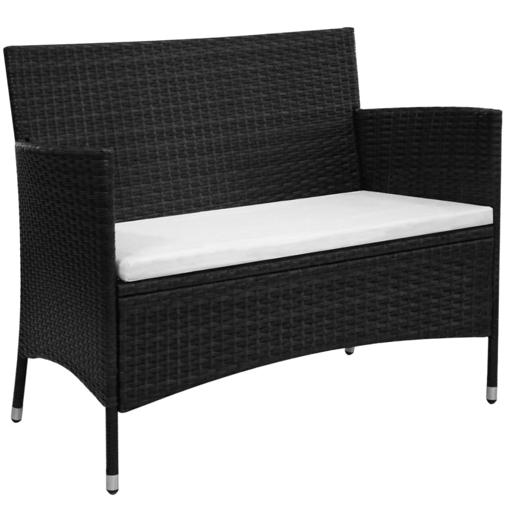 2-delige Loungeset met kussen poly rattan zwart