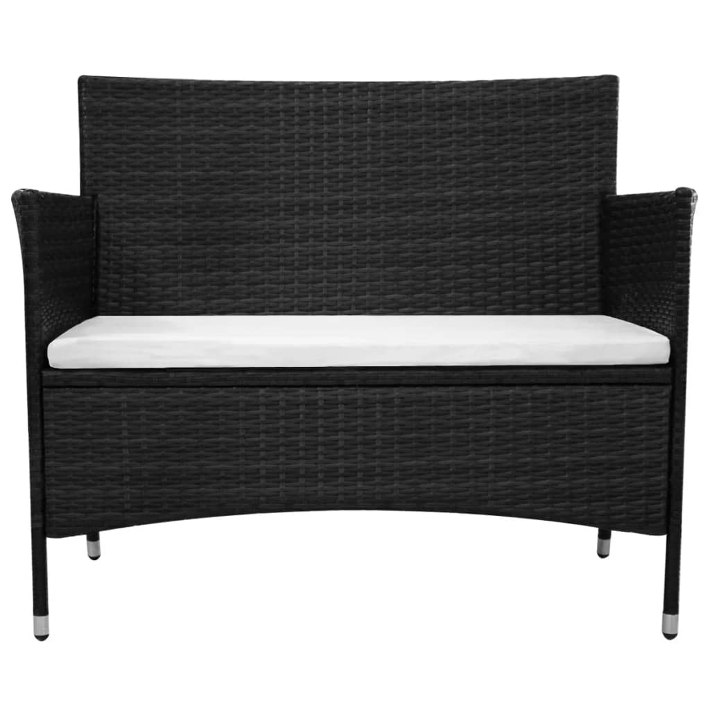 2-delige Loungeset met kussen poly rattan zwart