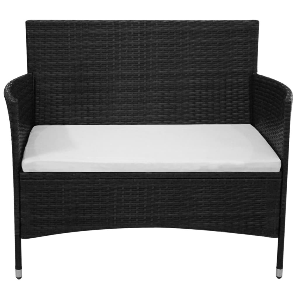 2-delige Loungeset met kussen poly rattan zwart