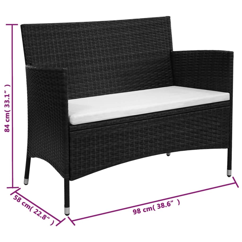 2-delige Loungeset met kussen poly rattan zwart