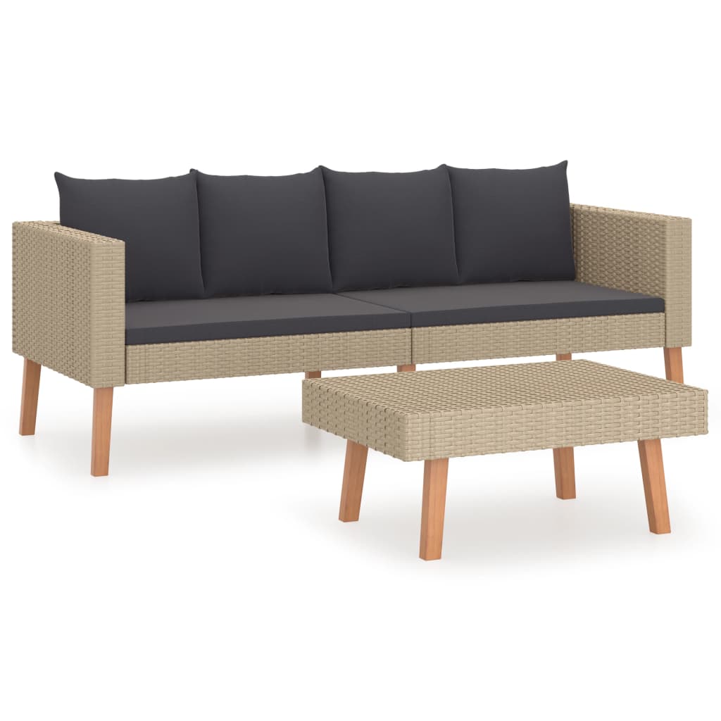 2-delige Loungeset met kussens poly rattan beige