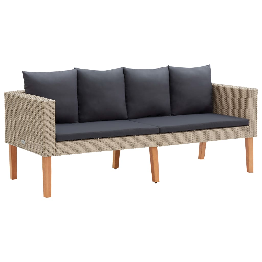 2-delige Loungeset met kussens poly rattan beige