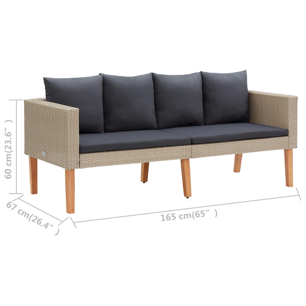 2-delige Loungeset met kussens poly rattan beige