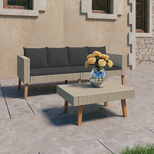 2-delige Loungeset met kussens poly rattan beige