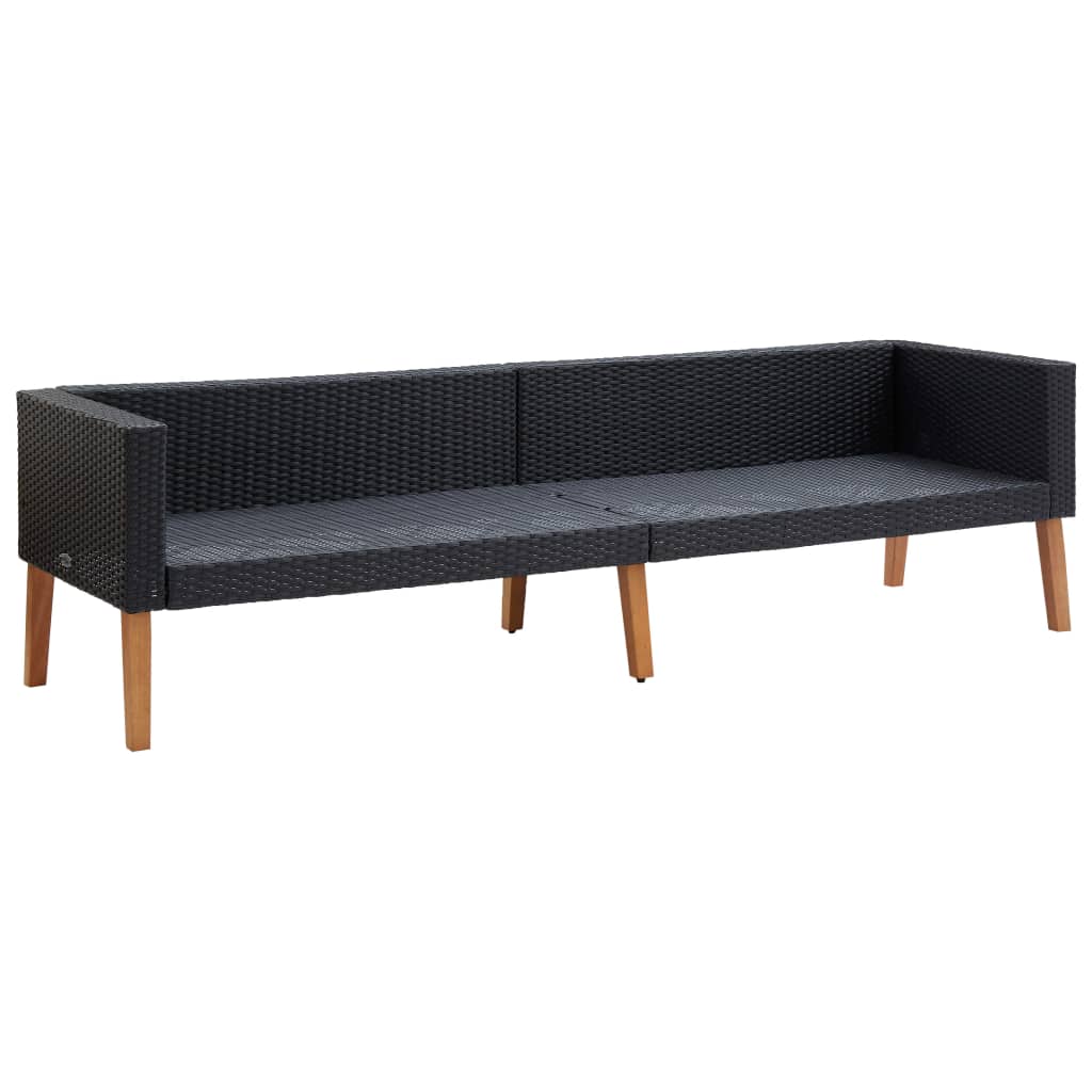 2-delige Loungeset met kussens poly rattan zwart