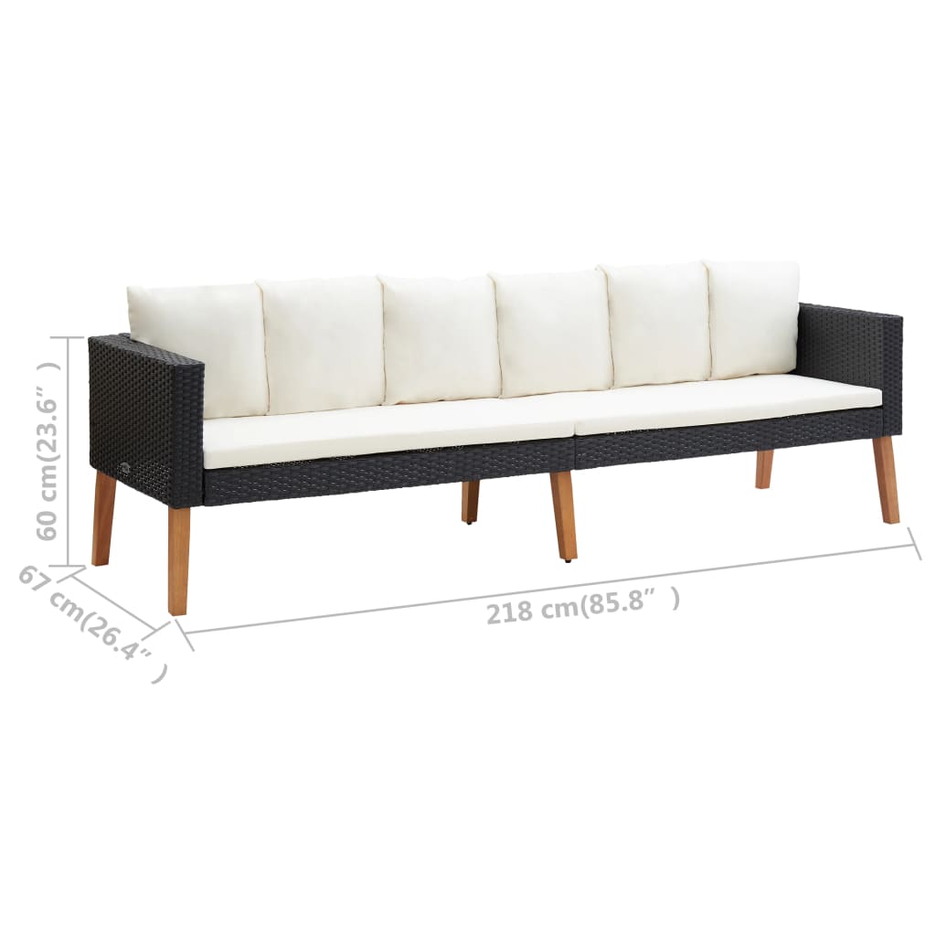 2-delige Loungeset met kussens poly rattan zwart