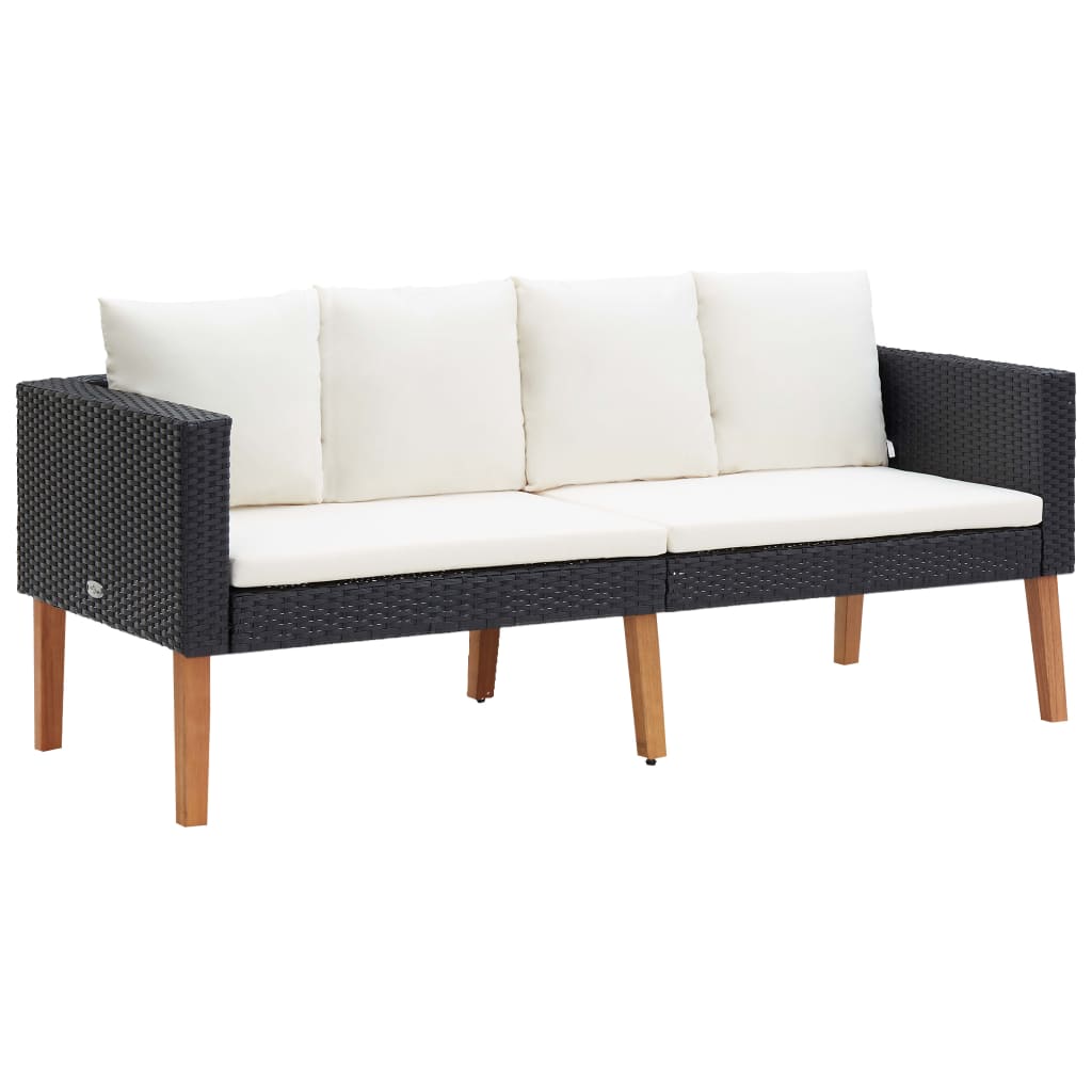 2-delige Loungeset met kussens poly rattan zwart