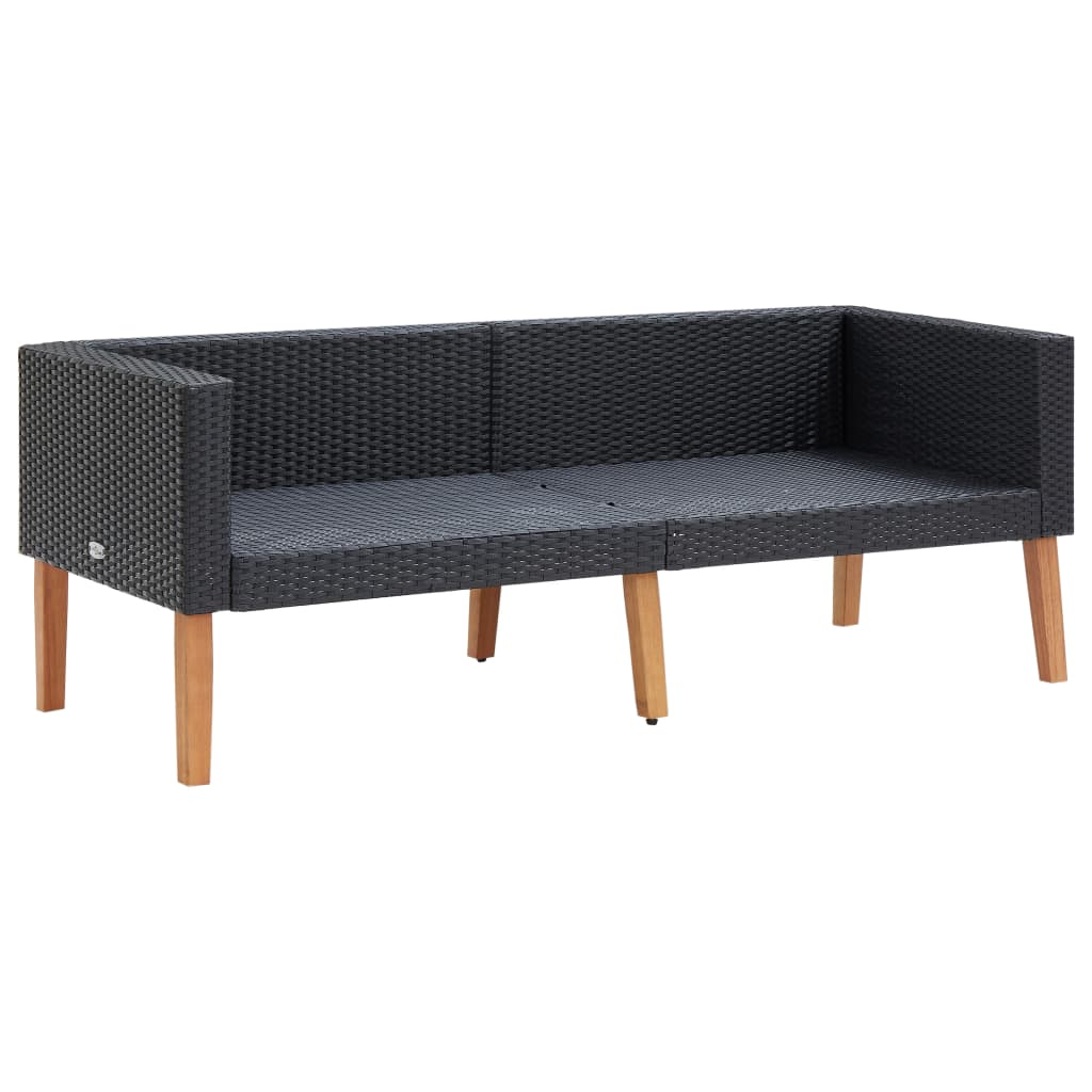 2-delige Loungeset met kussens poly rattan zwart