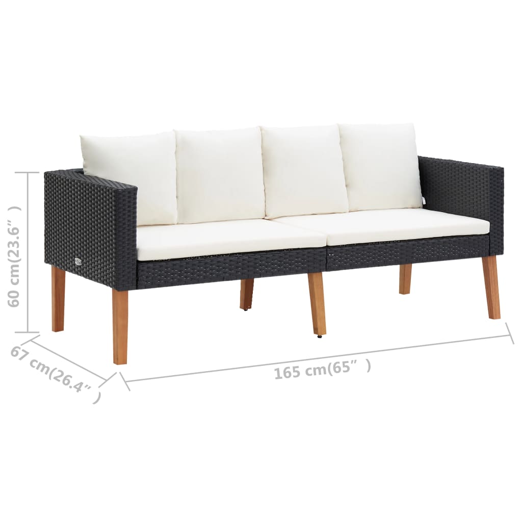 2-delige Loungeset met kussens poly rattan zwart