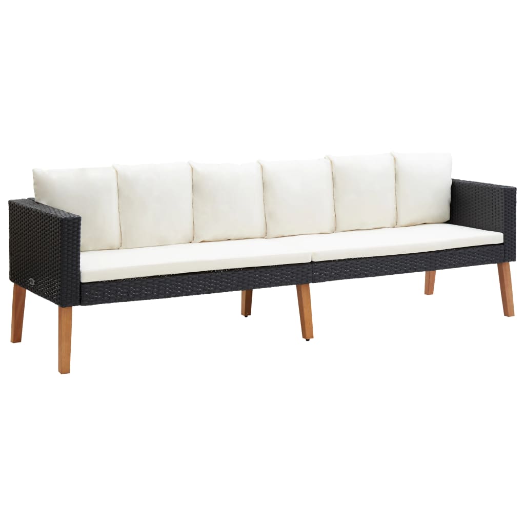 3-delige Loungeset met kussens poly rattan zwart