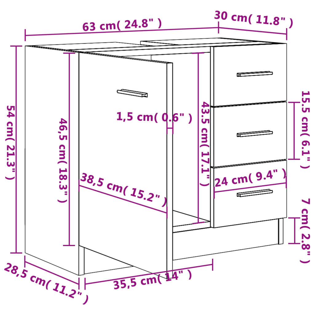 Wastafelkast 63x30x54 cm bewerkt hout zwart