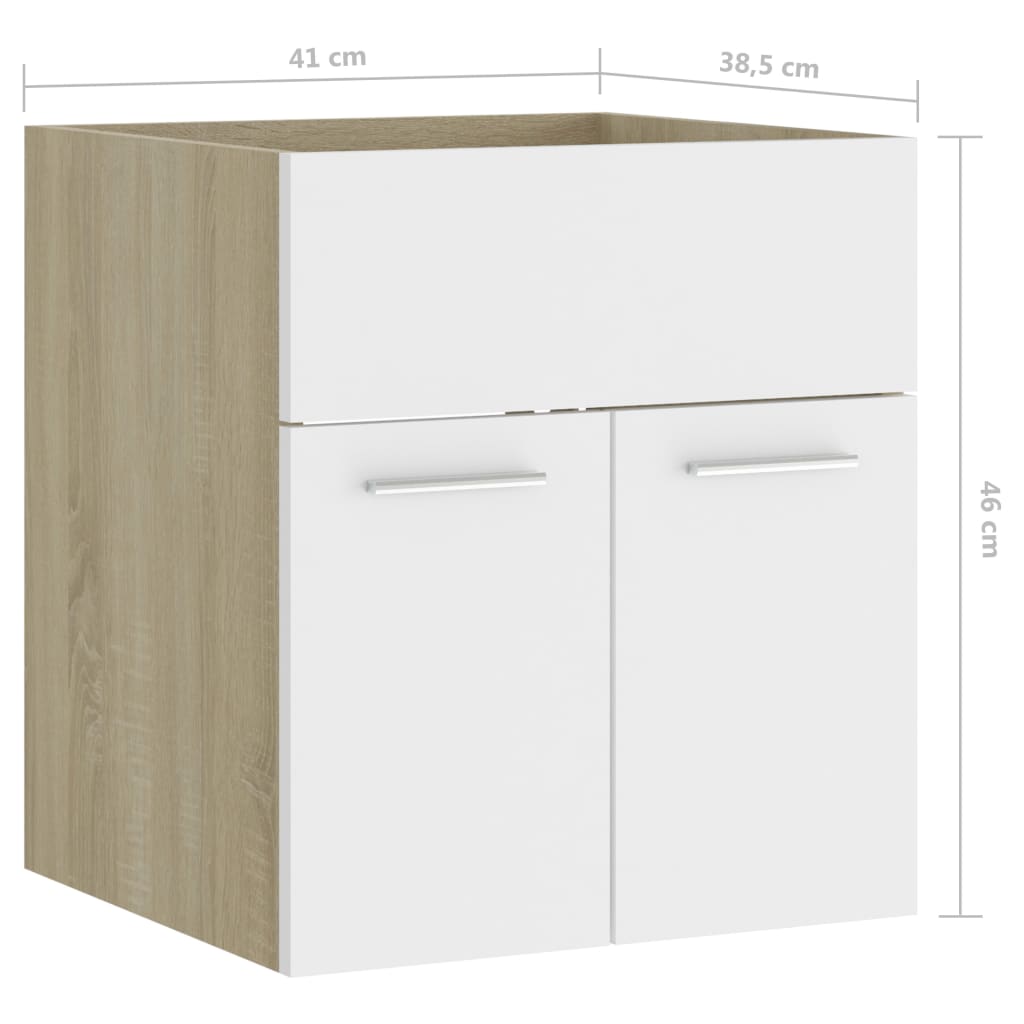 Wastafelkast 41x38,5x46 cm bewerkt hout wit en sonoma eiken