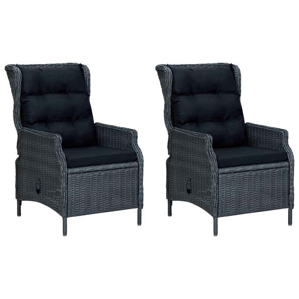 3-delige Loungeset met kussens poly rattan donkergrijs