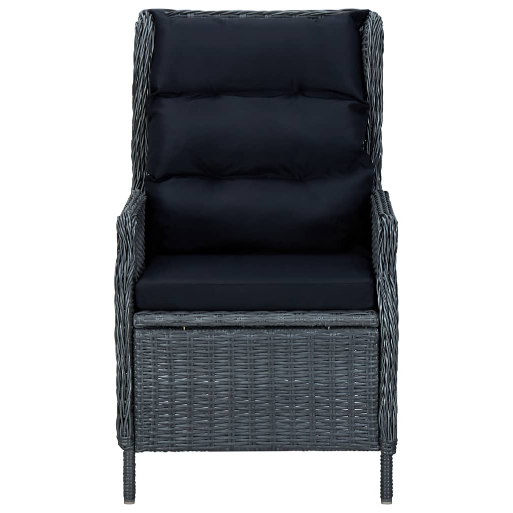 3-delige Loungeset met kussens poly rattan donkergrijs