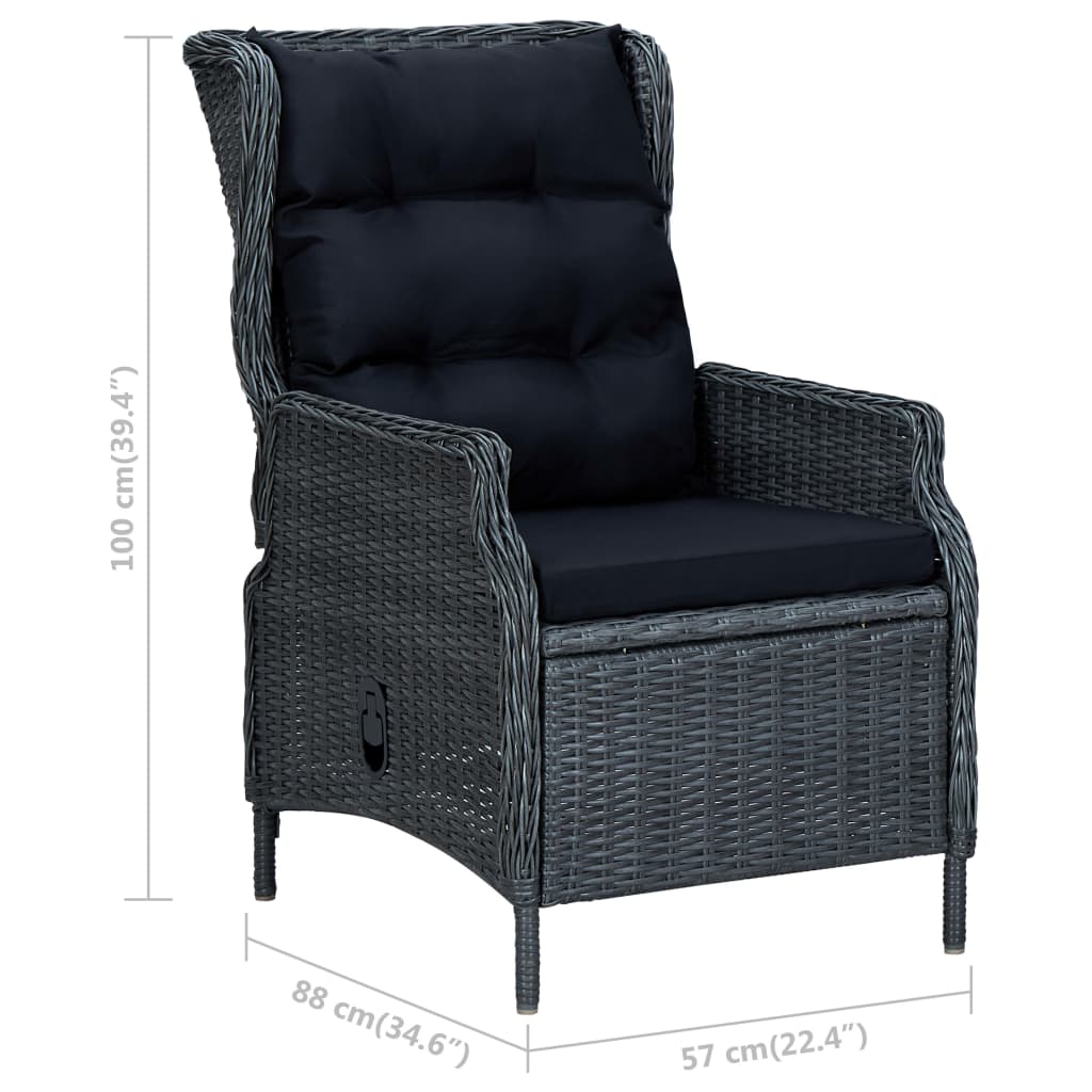 3-delige Loungeset met kussens poly rattan donkergrijs