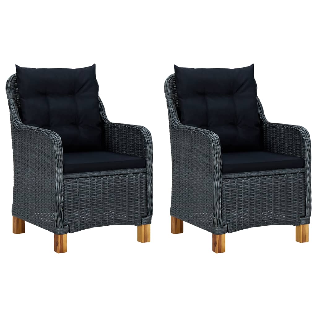 3-delige Loungeset met kussens poly rattan donkergrijs