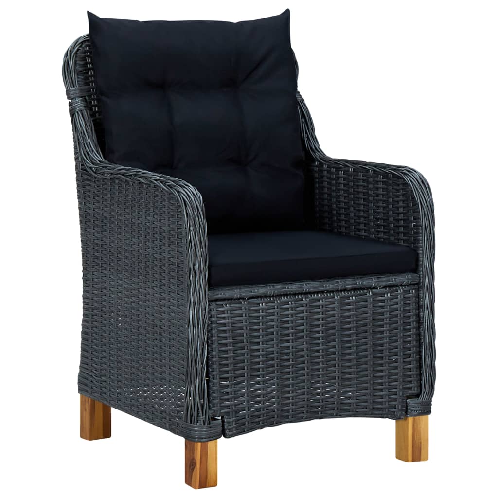 3-delige Loungeset met kussens poly rattan donkergrijs