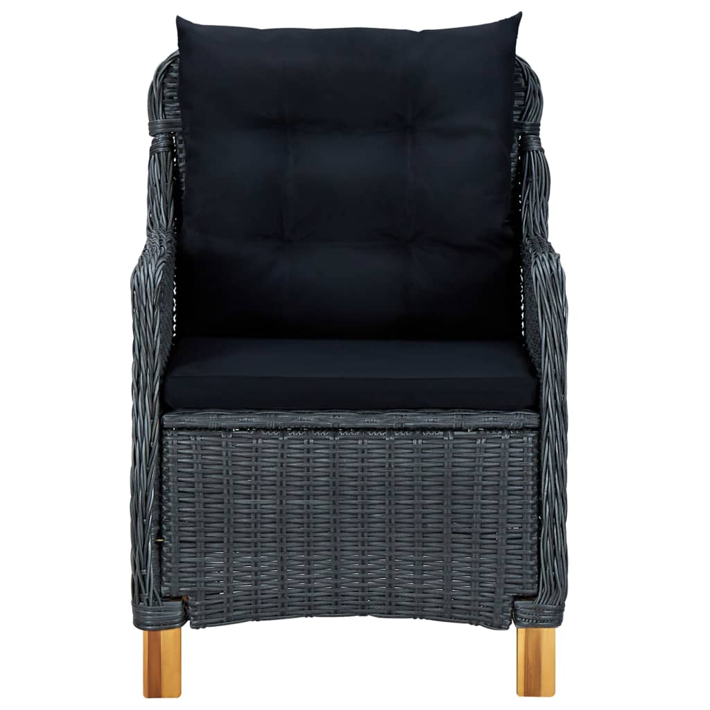 3-delige Loungeset met kussens poly rattan donkergrijs