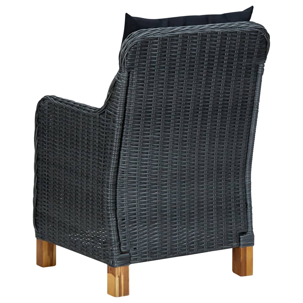 3-delige Loungeset met kussens poly rattan donkergrijs