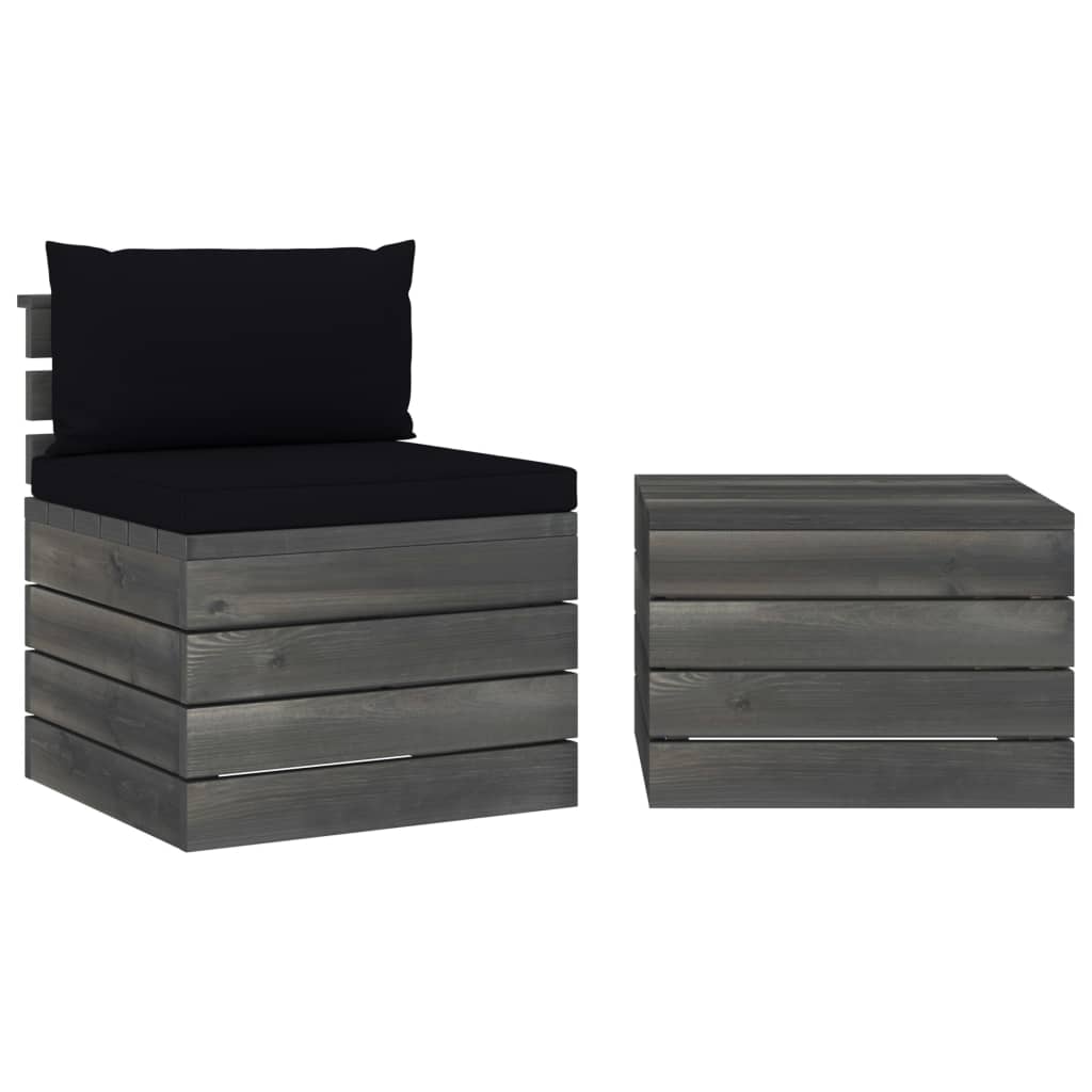 2-delige Loungeset met kussens pallet massief grenenhout