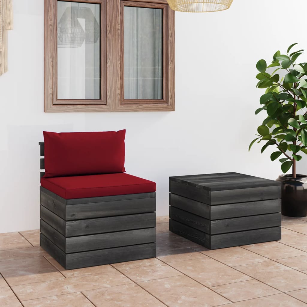 2-delige Loungeset met kussens pallet massief grenenhout