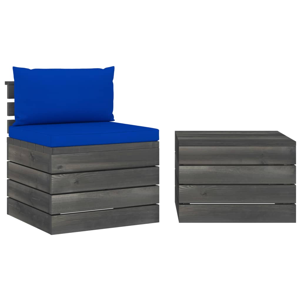 2-delige Loungeset met kussens pallet massief grenenhout