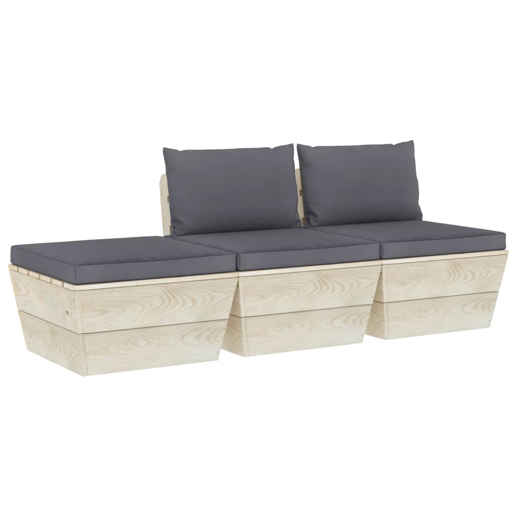 3-delige Loungeset met kussens pallet vurenhout