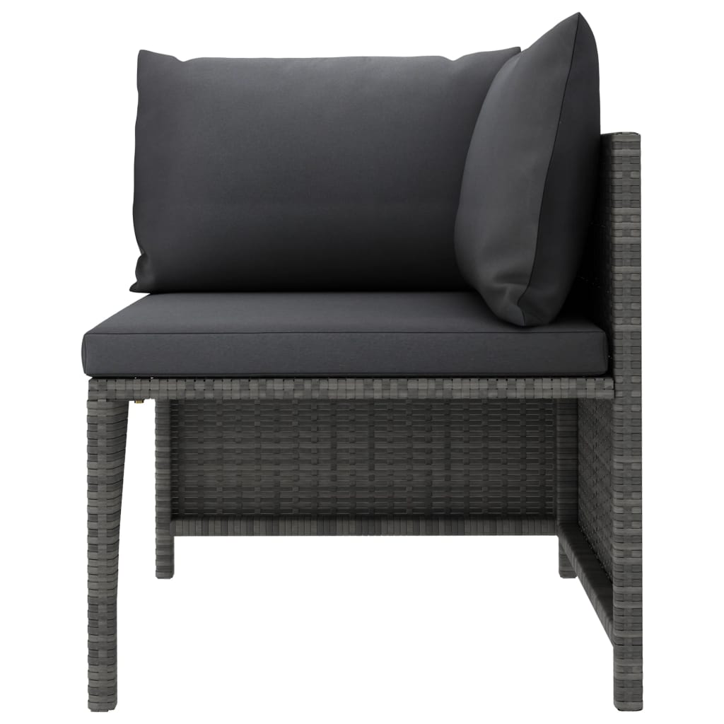 3-delige Loungeset met kussens poly rattan grijs