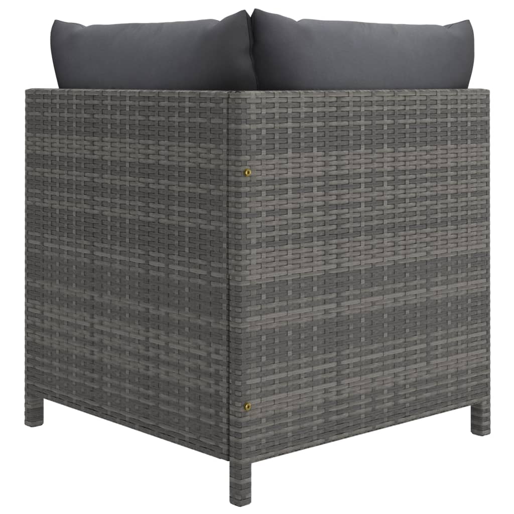 3-delige Loungeset met kussens poly rattan grijs