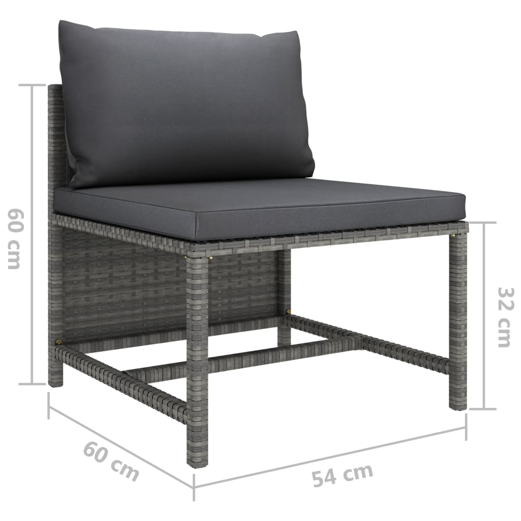 10-delige Loungeset met kussens poly rattan grijs