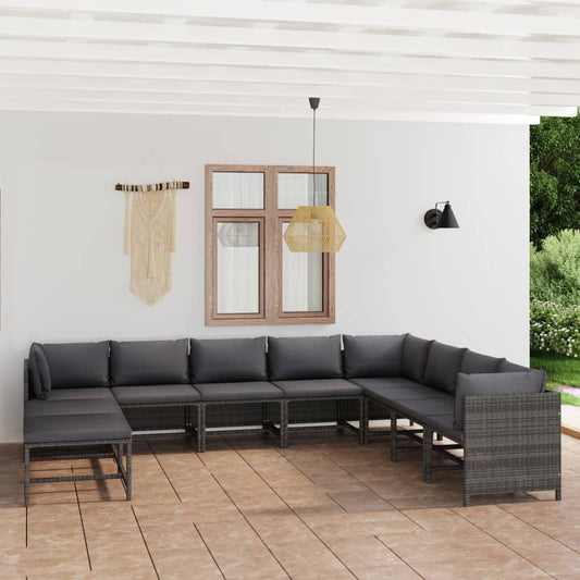 11-delige Loungeset met kussens poly rattan grijs