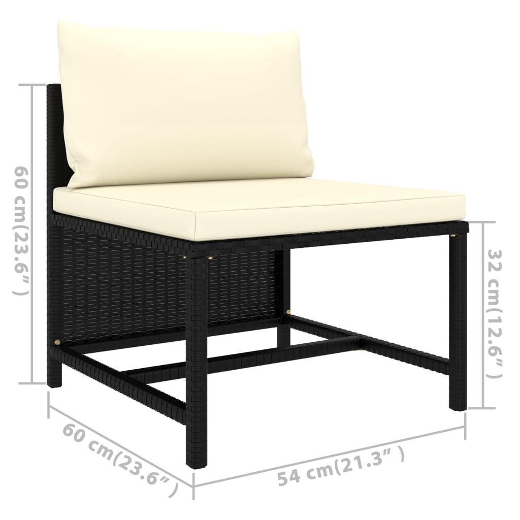 3-delige Loungeset met kussens poly rattan zwart