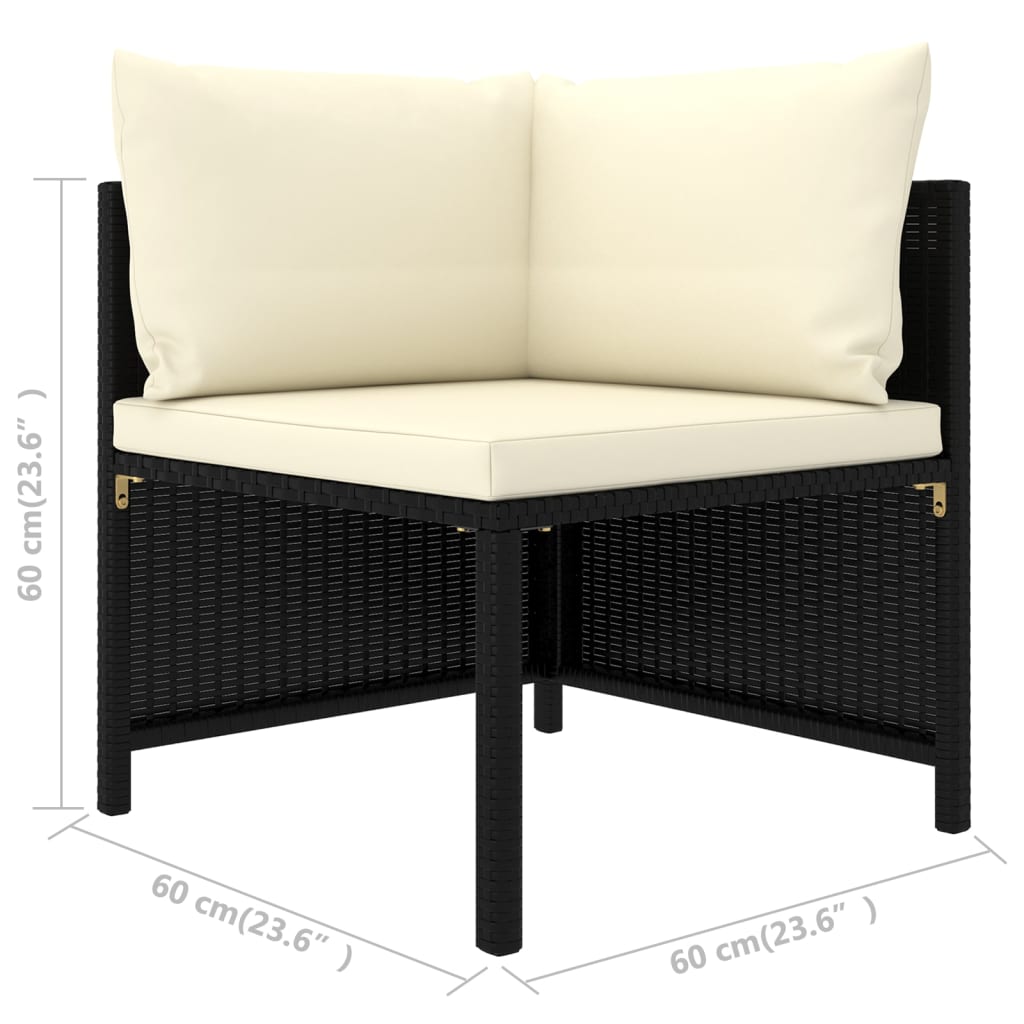 11-delige Loungeset met kussens poly rattan zwart