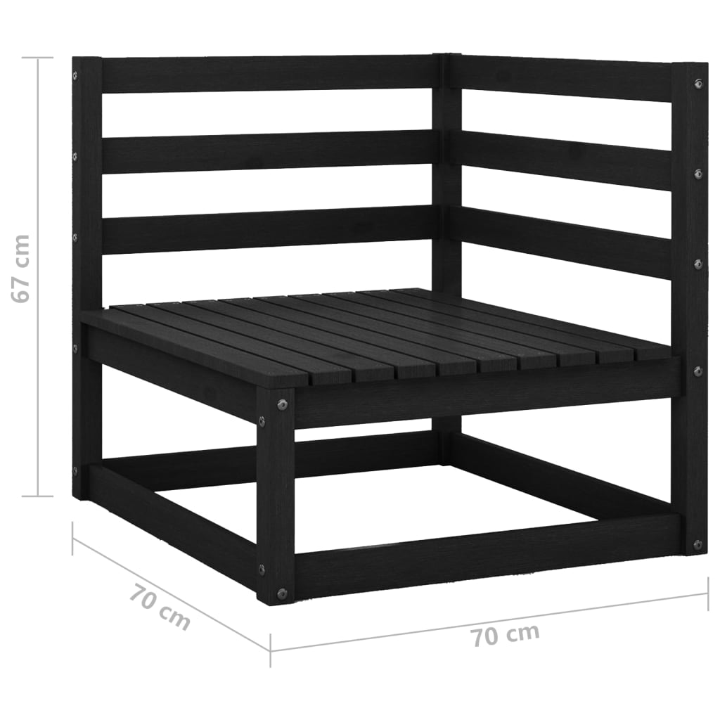 3-delige Loungeset massief grenenhout zwart