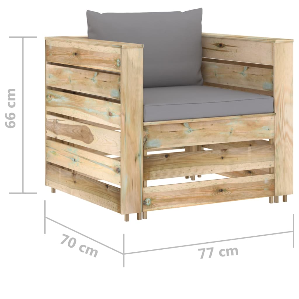 2-delige Loungeset met kussens groen geïmpregneerd hout