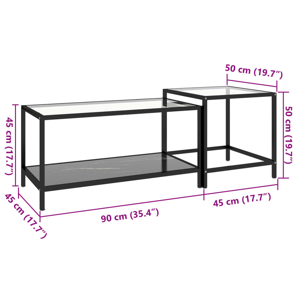 2-delige Salontafelset gehard glas zwart