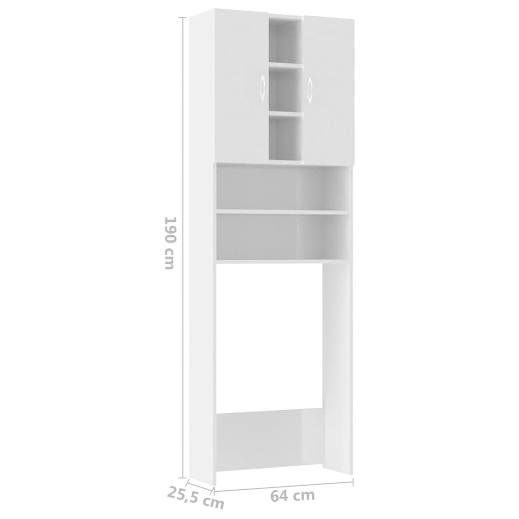 Wasmachinekast 64x25,5x190 cm hoogglans wit