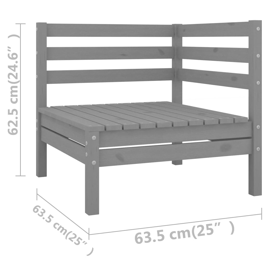 3-delige Loungeset massief grenenhout grijs