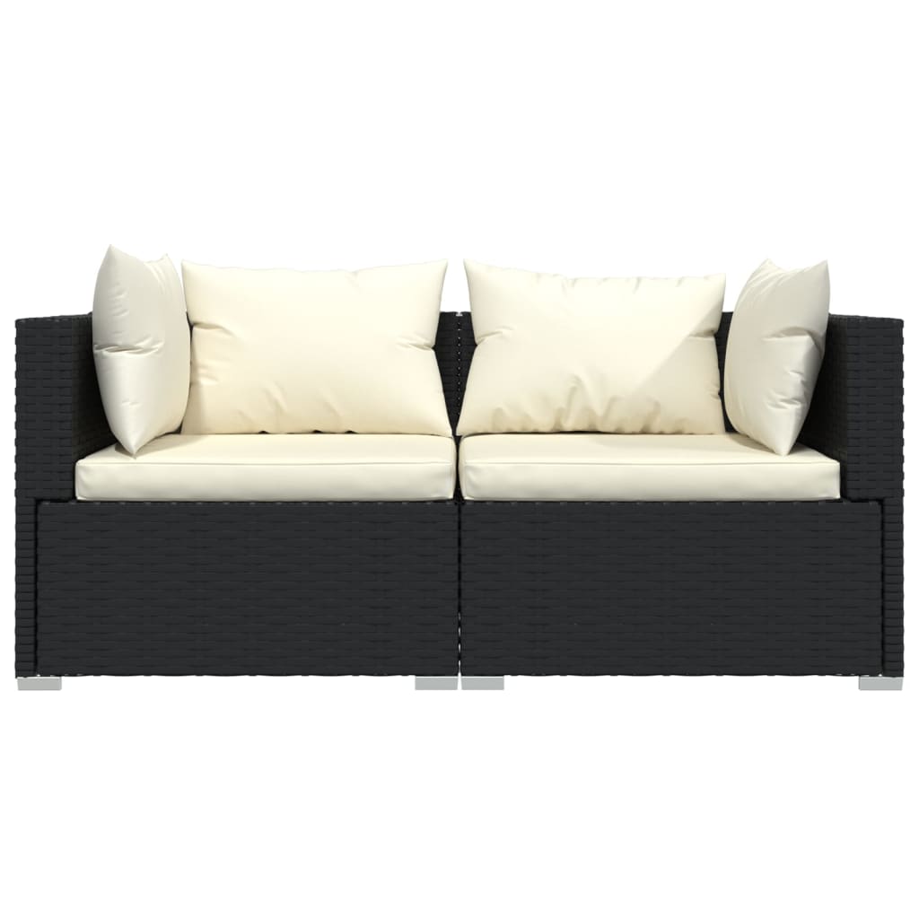 3-delige Loungeset met kussens poly rattan zwart